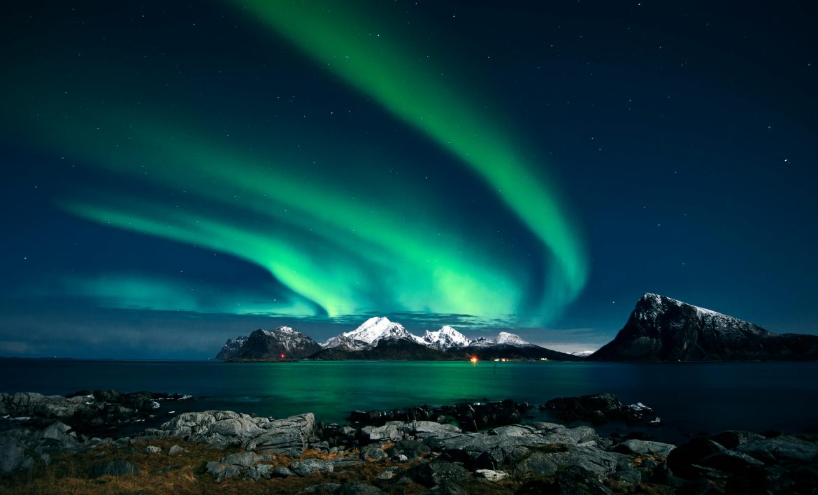 Northern lights over mountains