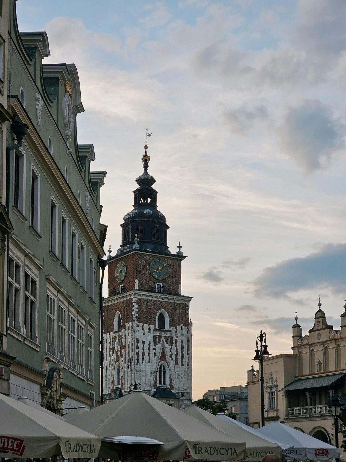 Historic Krakow tower at dusk