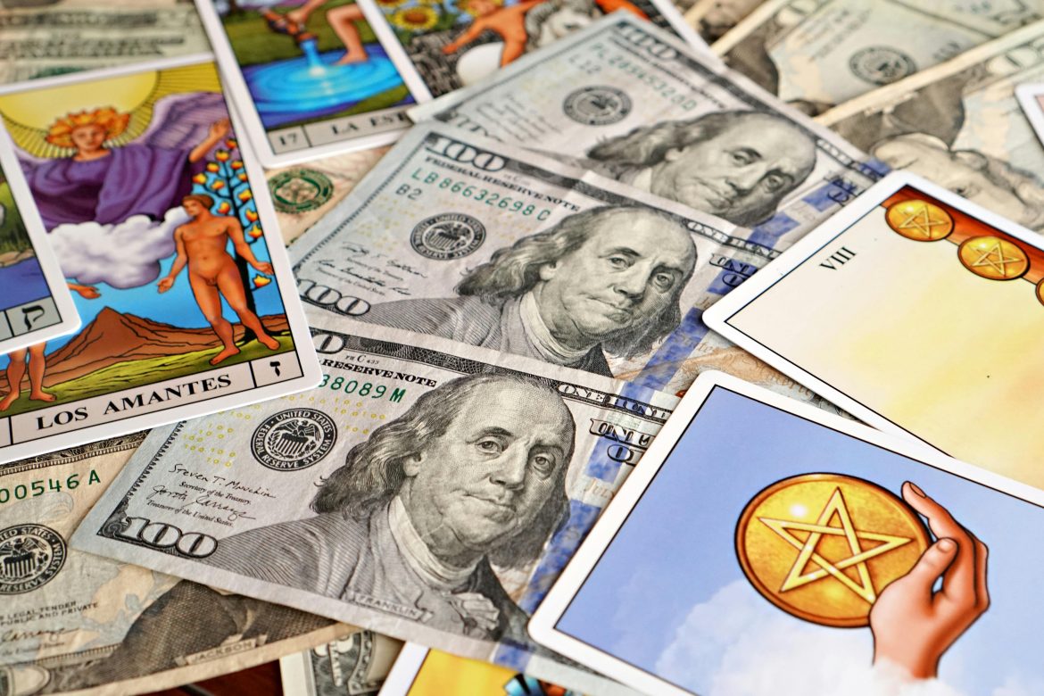 Tarot cards with money background