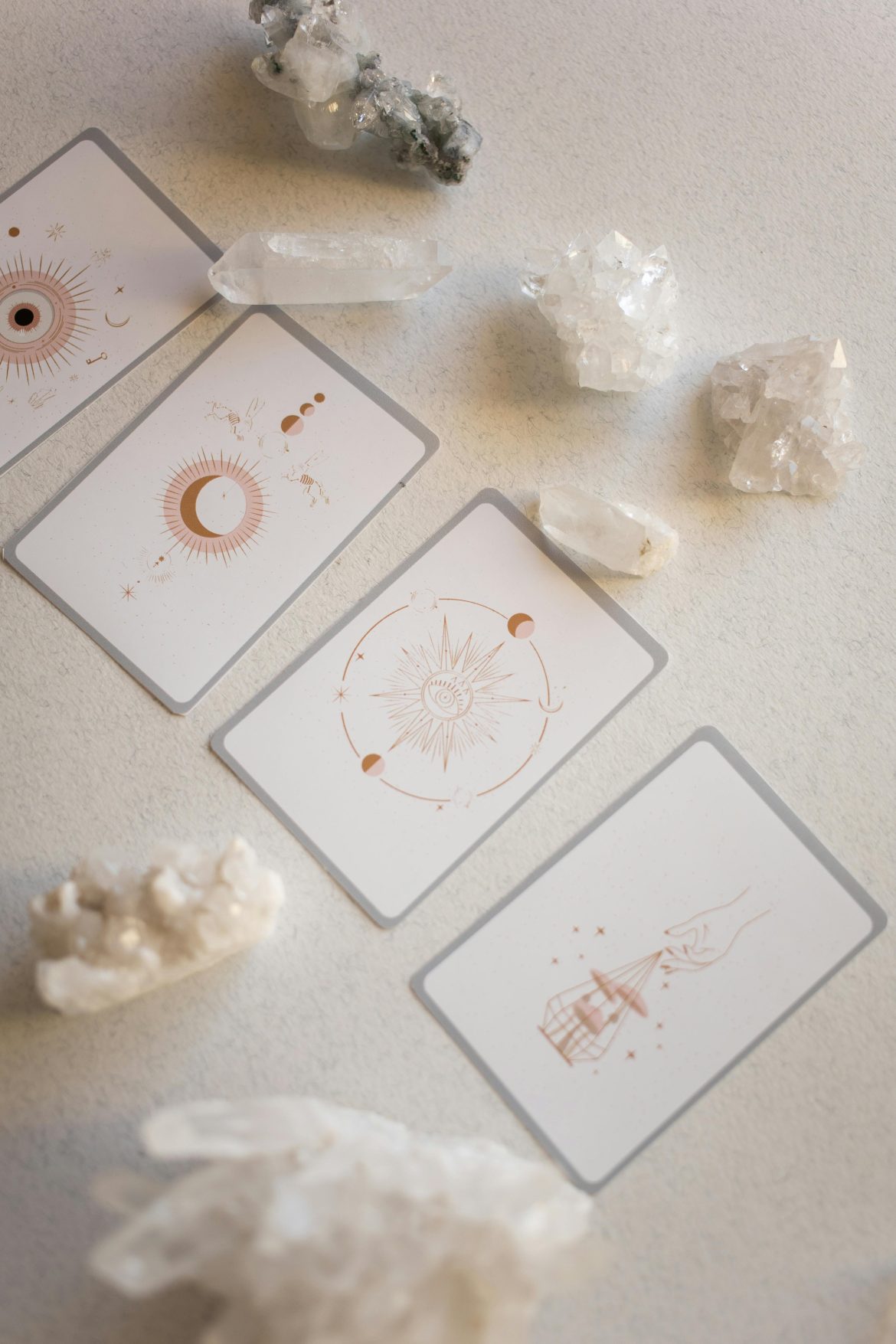 Tarot cards and crystals flat lay