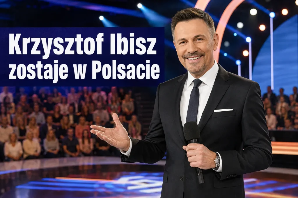 Krzysztof Ibisz podczas prowadzenia programu Polsatu.