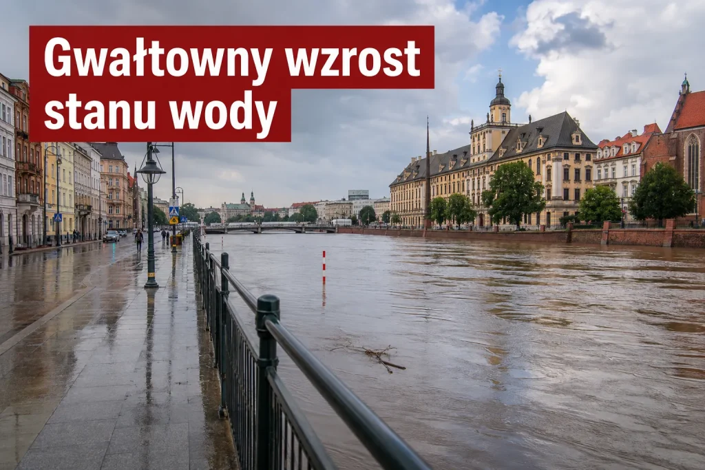  podniesiony poziom rzeki po intensywnych opadach deszczu.