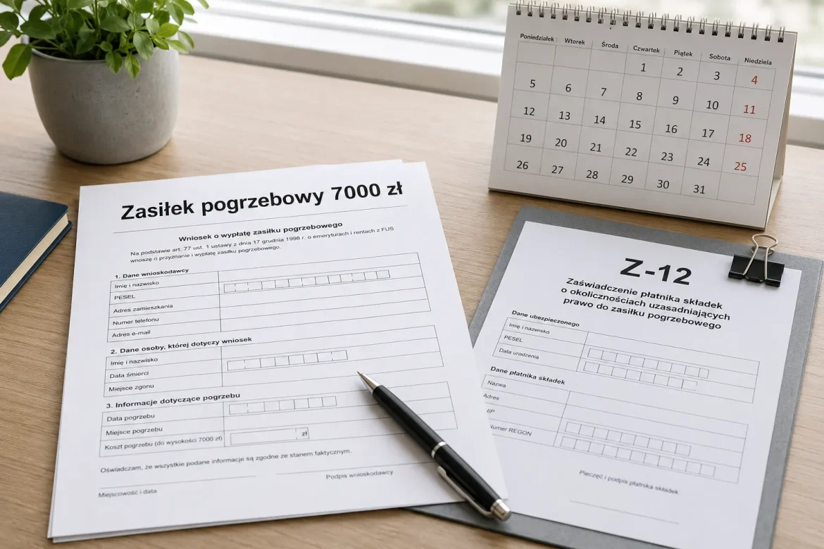 Zasiłek pogrzebowy 2026: 7000 zł i termin 12 miesięcy