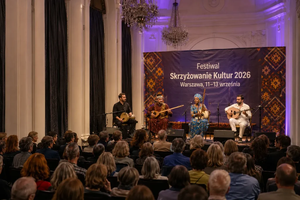 artyści grający na tradycyjnych instrumentach podczas koncertu festiwalowego