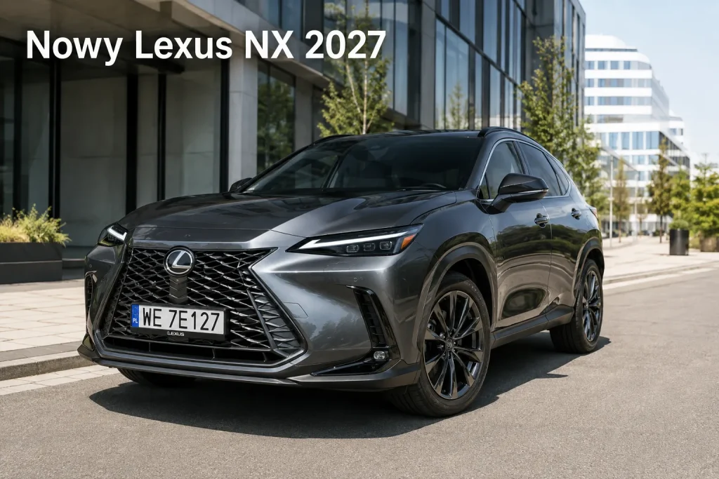 Lexus NX 450h+ 2027 podczas ładowania, widoczne gniazdo ładowania i oznaczenie modelu.
