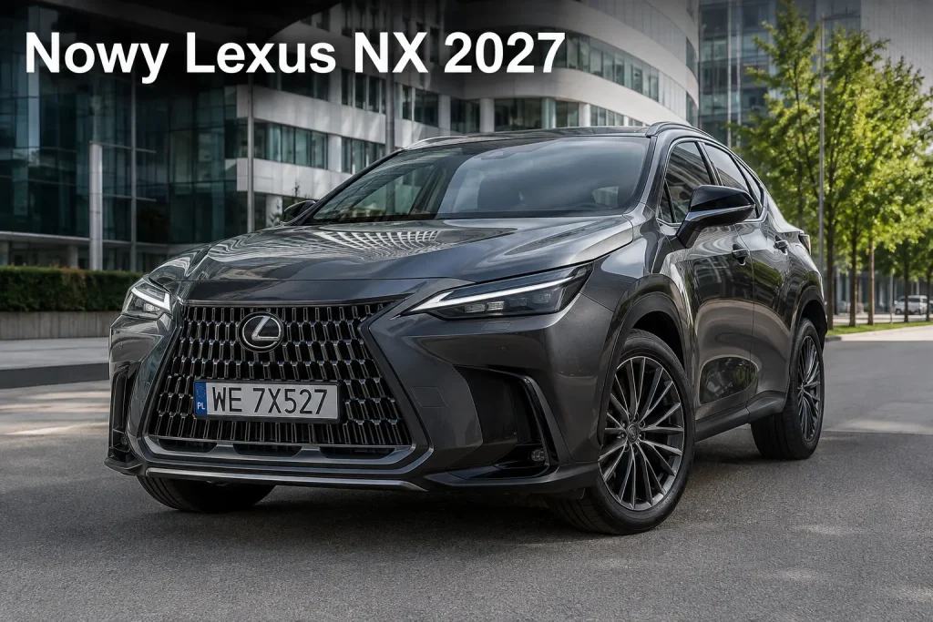 wnętrze nowego Lexusa NX 2027 z 14-calowym ekranem centralnym, cyfrowymi zegarami i nową deską rozdzielczą.