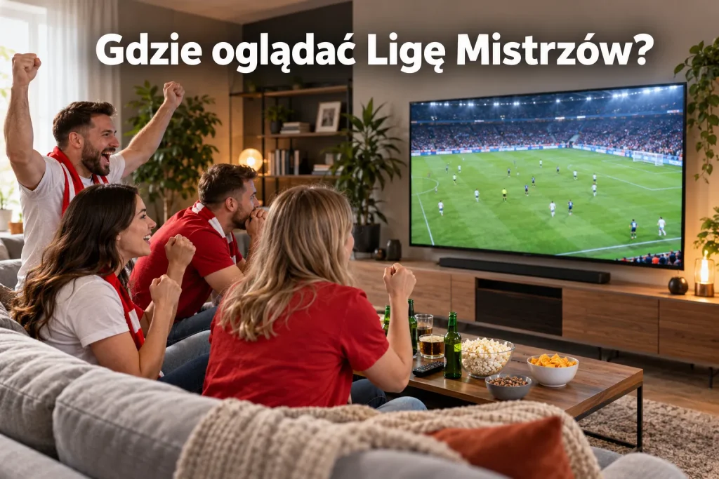 kibice oglądający wieczorną transmisję meczu Real Madryt – Inter Mediolan
