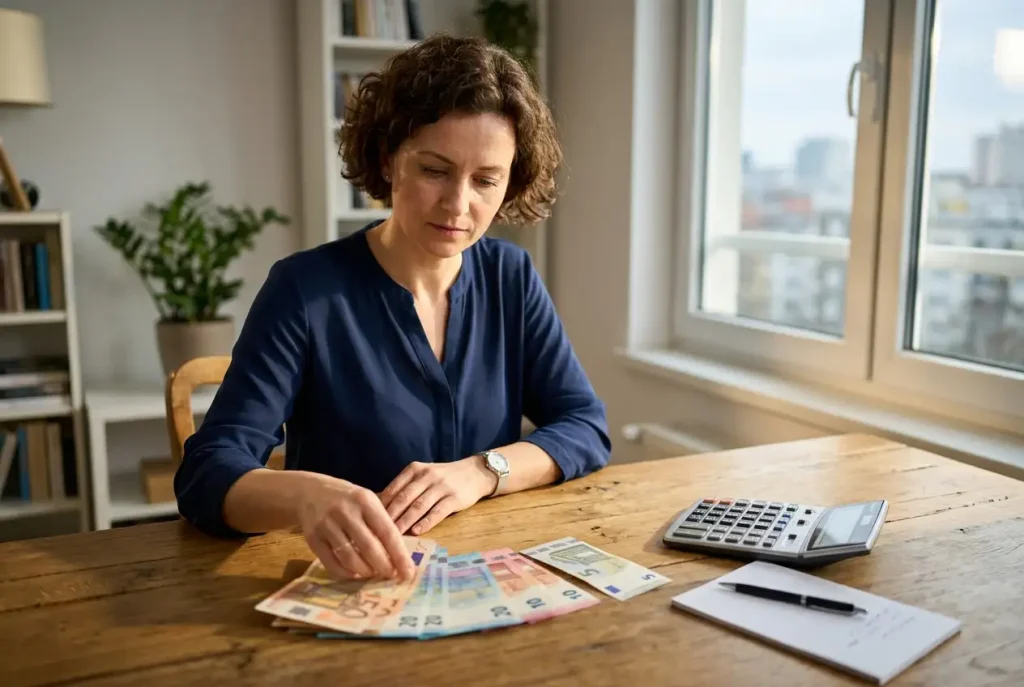 zdjęcie osoby liczącej banknoty euro przy biurku