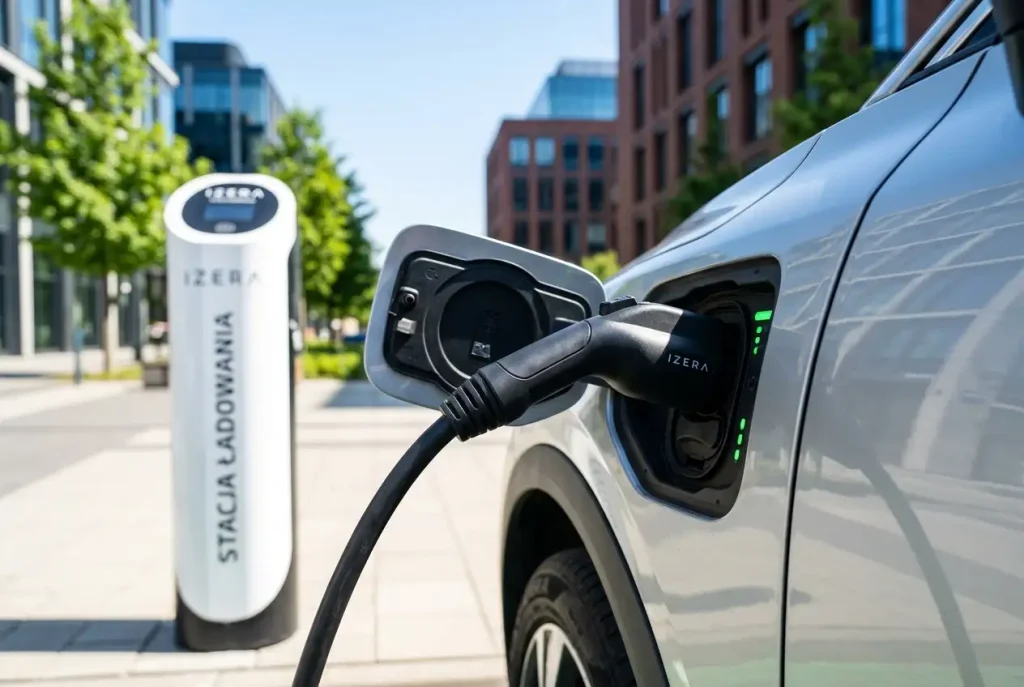 zdjęcie ładowarki podłączonej do gniazda samochodu elektrycznego na stacji ładowania
