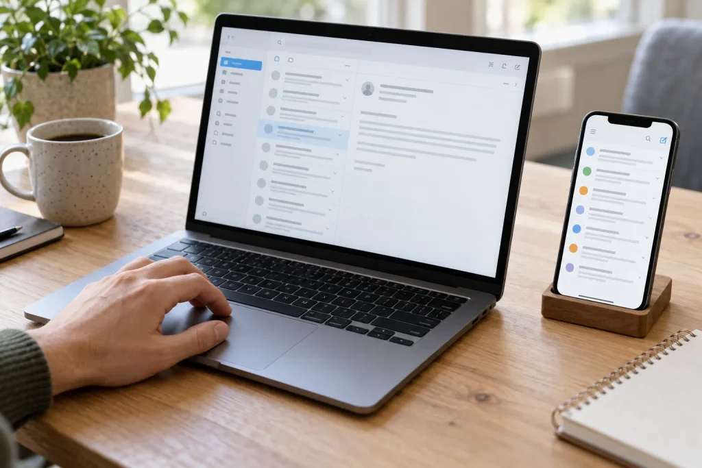 laptop i telefon z interfejsem korespondencji elektronicznej