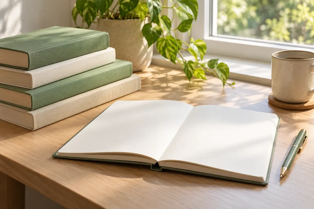 książki, notes i długopis do zapisywania pytań quizowych