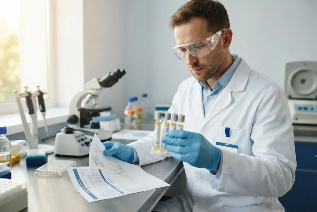 Lekarz analizujący badania laboratoryjne w kierunku groźnych chorób bakteryjnych.