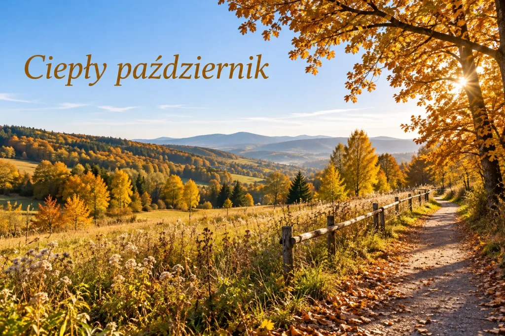 SŁONECZNA JESIENNA ALEJA Z ŻÓŁTYMI LIŚĆMI I CIEPŁYM ŚWIATŁEM PAŹDZIERNIKOWEGO SŁOŃCA